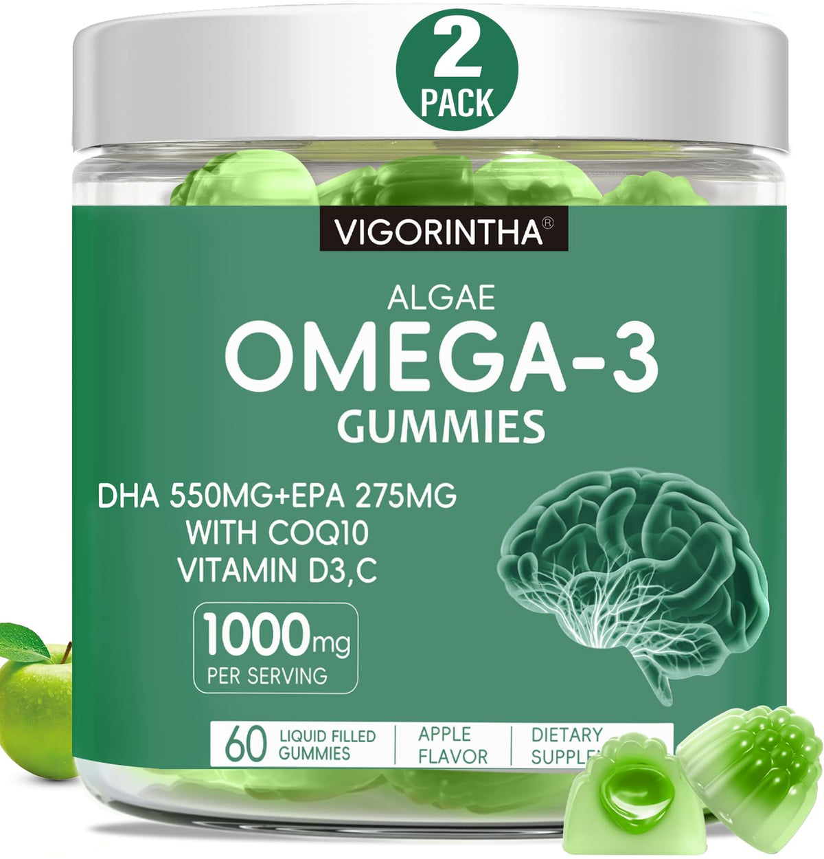 Vegan Omega-3 Algae Oil Softgels with DHA & EPA, 120 Softgels N430