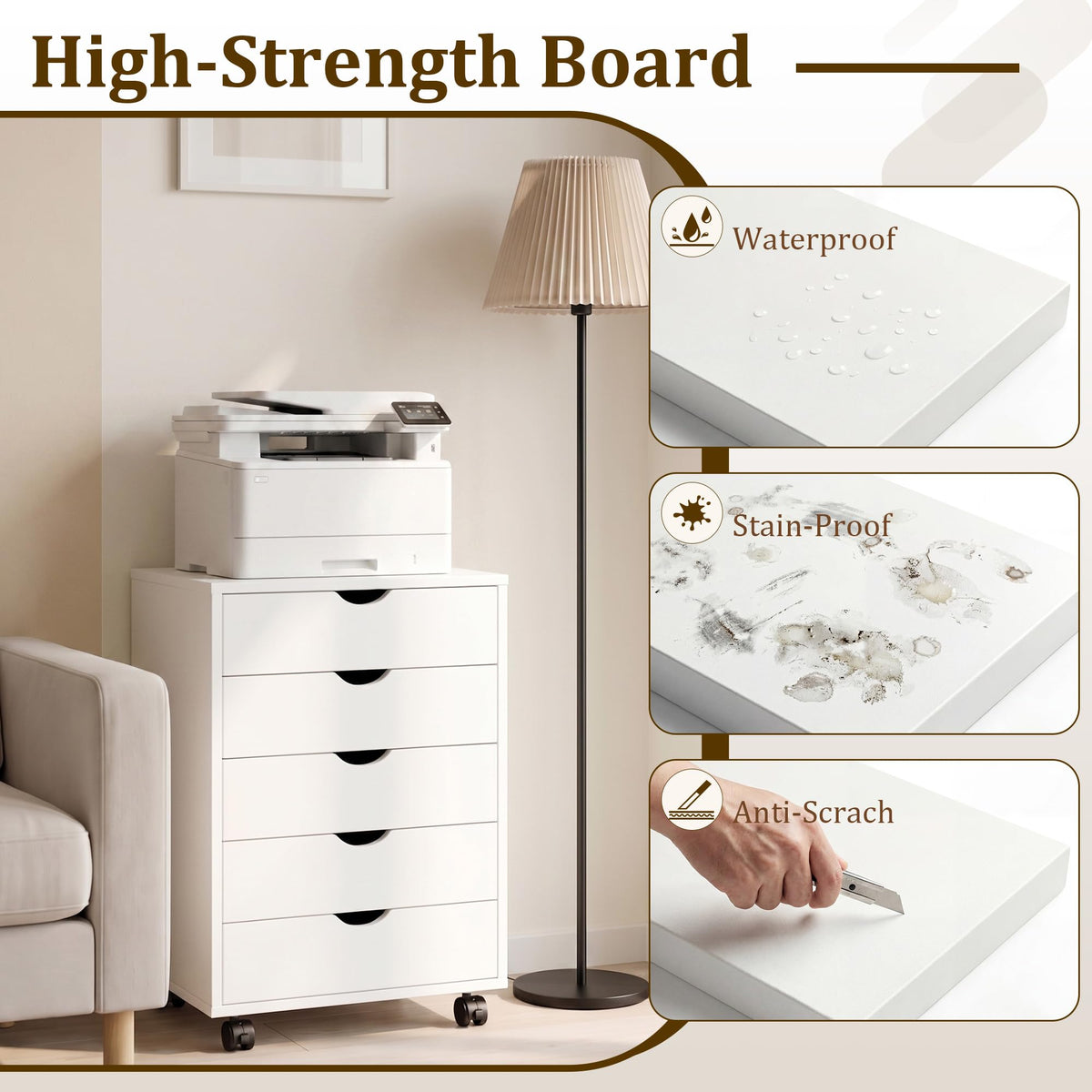 White 5 Drawer Rolling Storage Cabinet J465