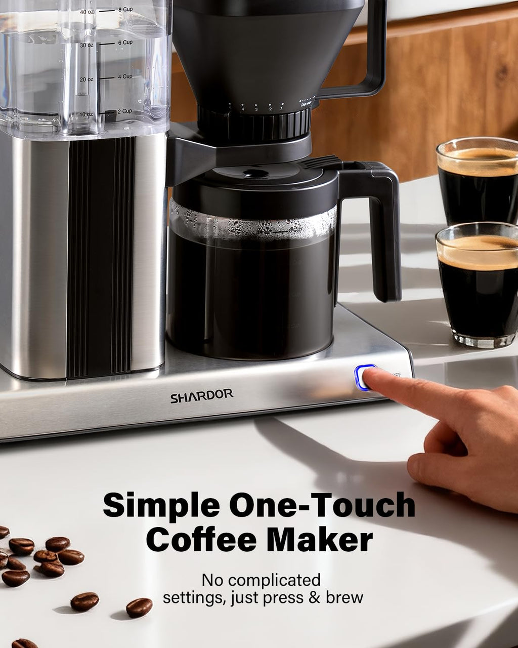 8 Cup Drip Coffee Maker with Reusable Filter and Glass Pot J6045