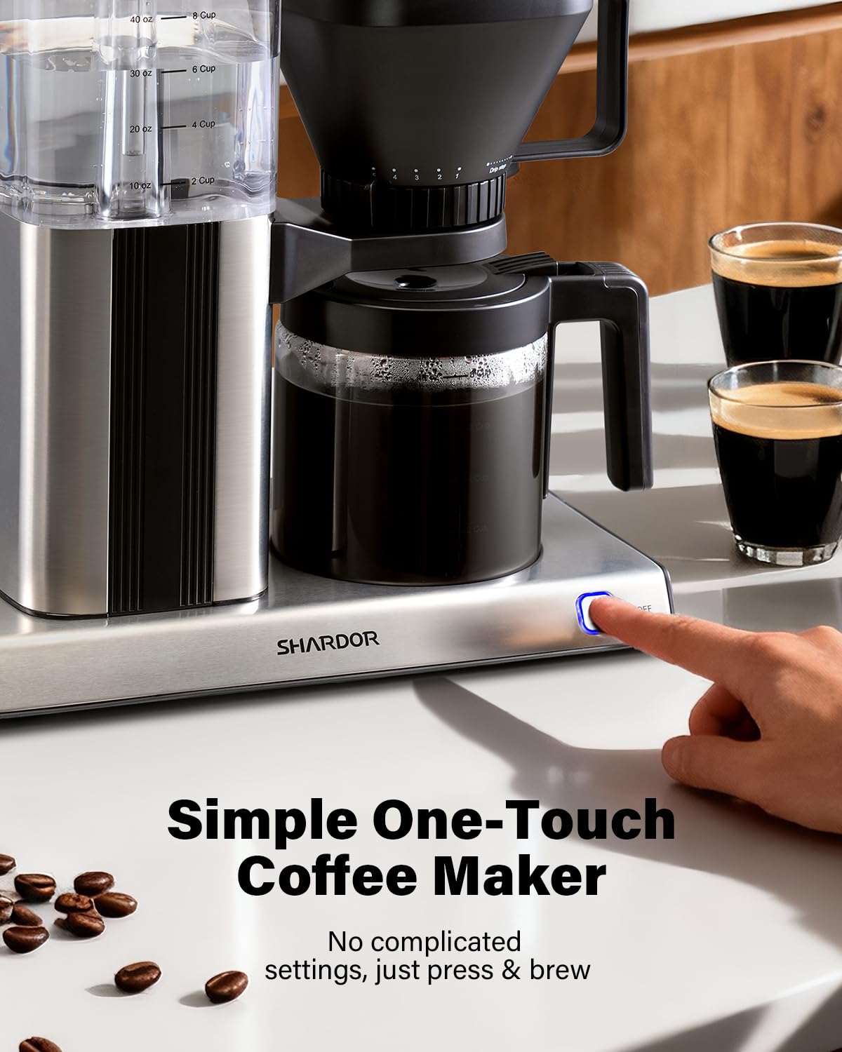 8 Cup Drip Coffee Maker with Reusable Filter and Glass Pot J6045