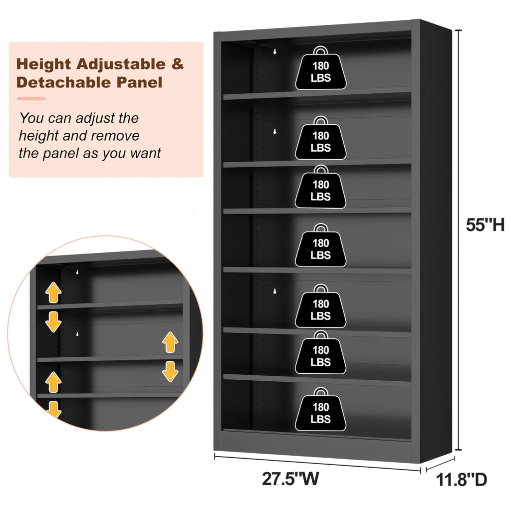 55" Metal Media Storage Cabinet with 6 Adjustable Shelves U637250