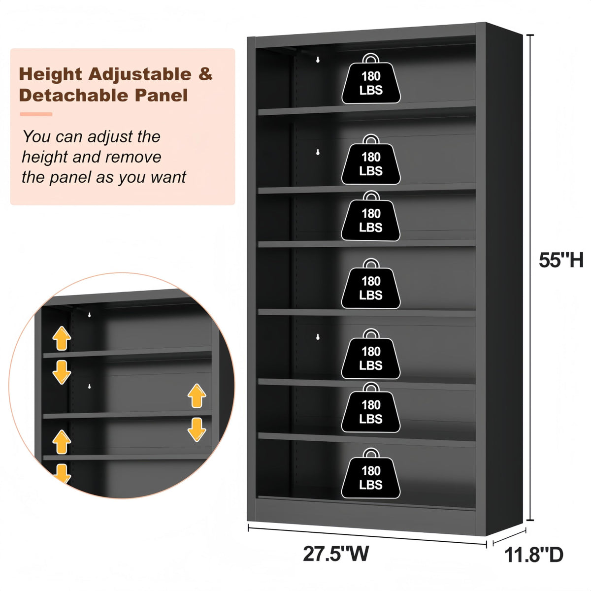 55" Metal Media Storage Cabinet with 6 Adjustable Shelves U637250