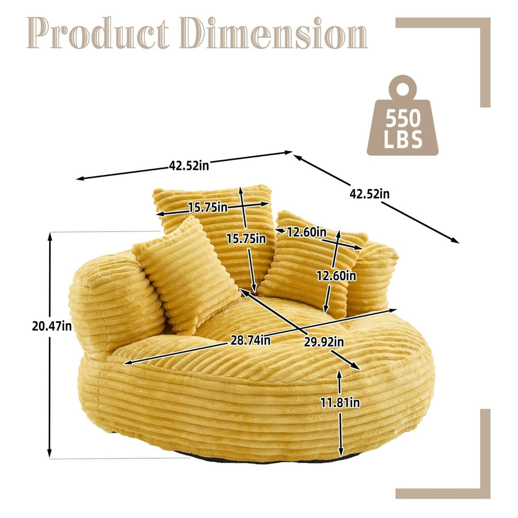 Oversized Corduroy Bean Bag Chair with 3 Pillows T69033