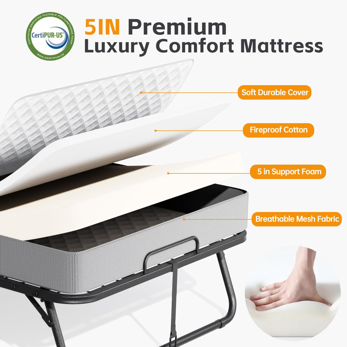 Folding Bed with 5-inch Memory Foam Mattress Y549820