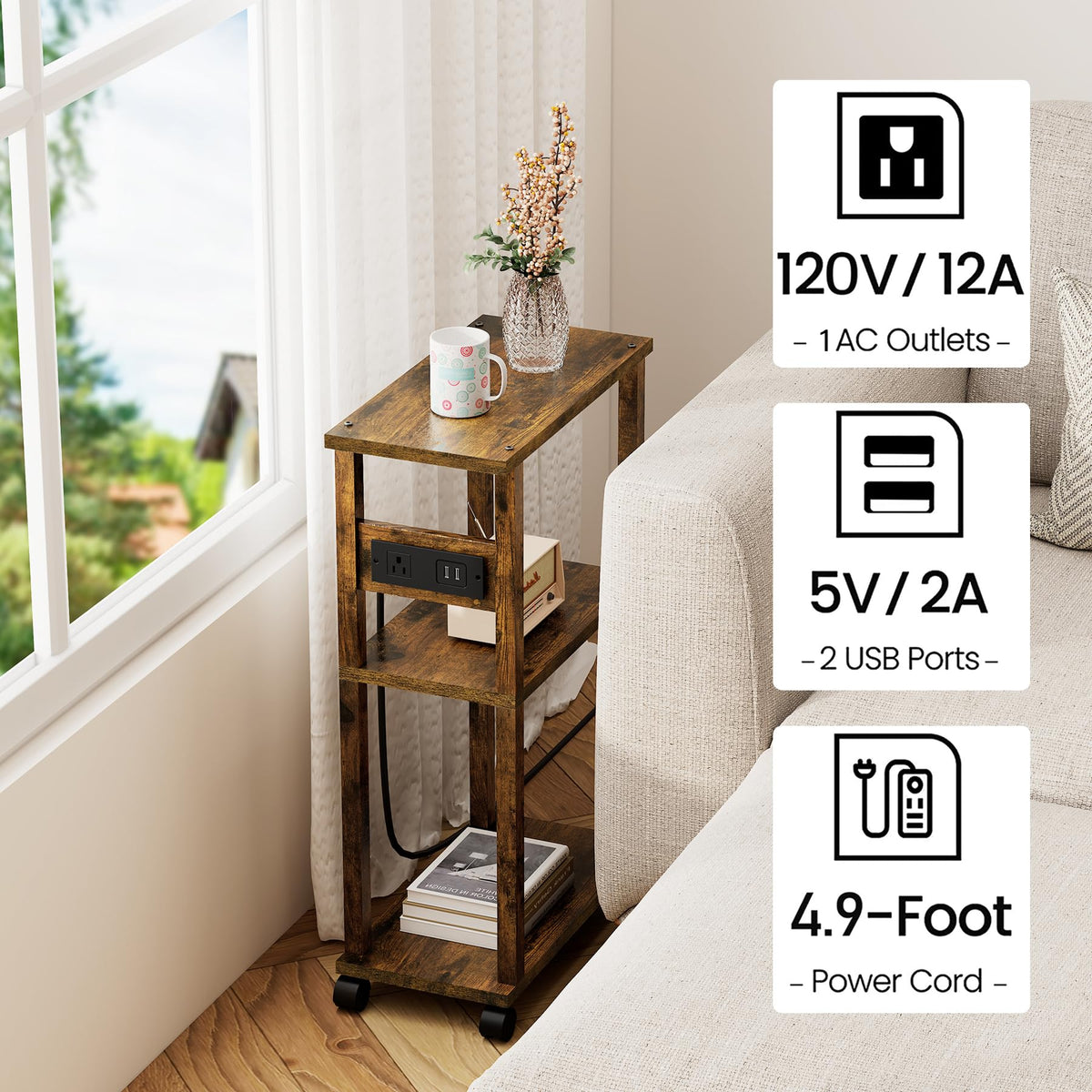 Small Narrow Side Table with Charging Station A441