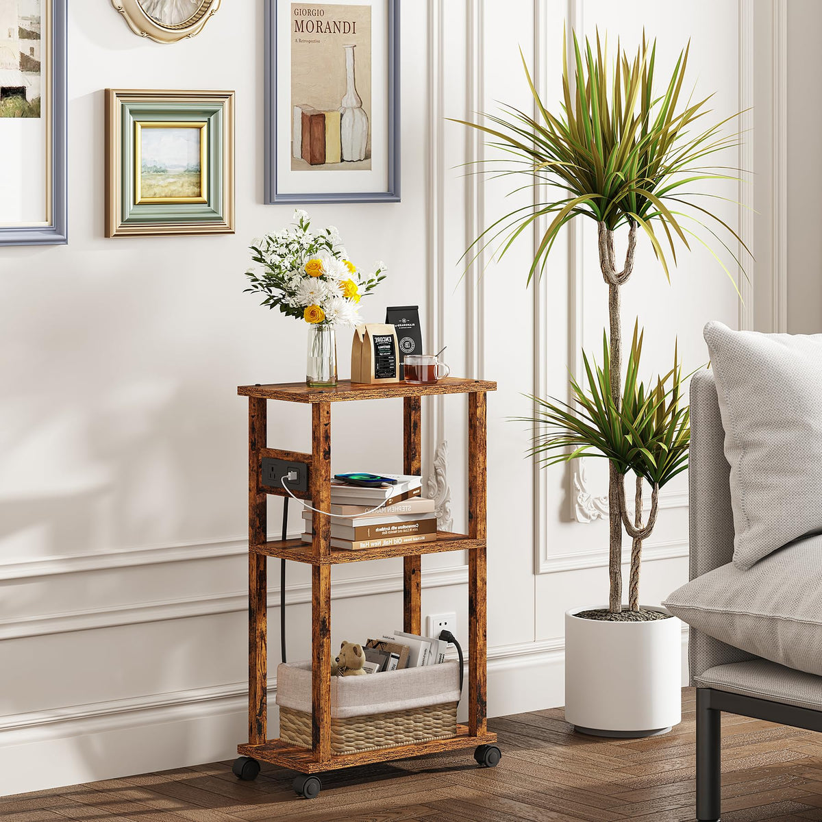 Small Narrow Side Table with Charging Station A441