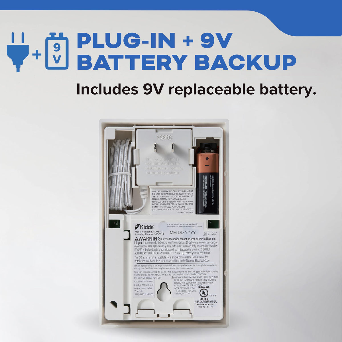 Carbon Monoxide & Explosive Gas Detector, Plug-in with Battery Backup B730