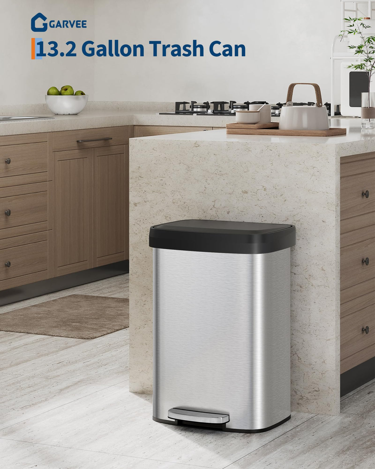 50 L Stainless Steel Step-on Trash Can with Lid E236378