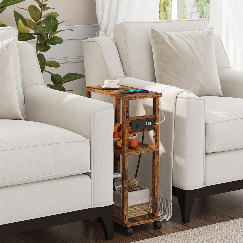 Small Narrow Side Table with Charging Station A441