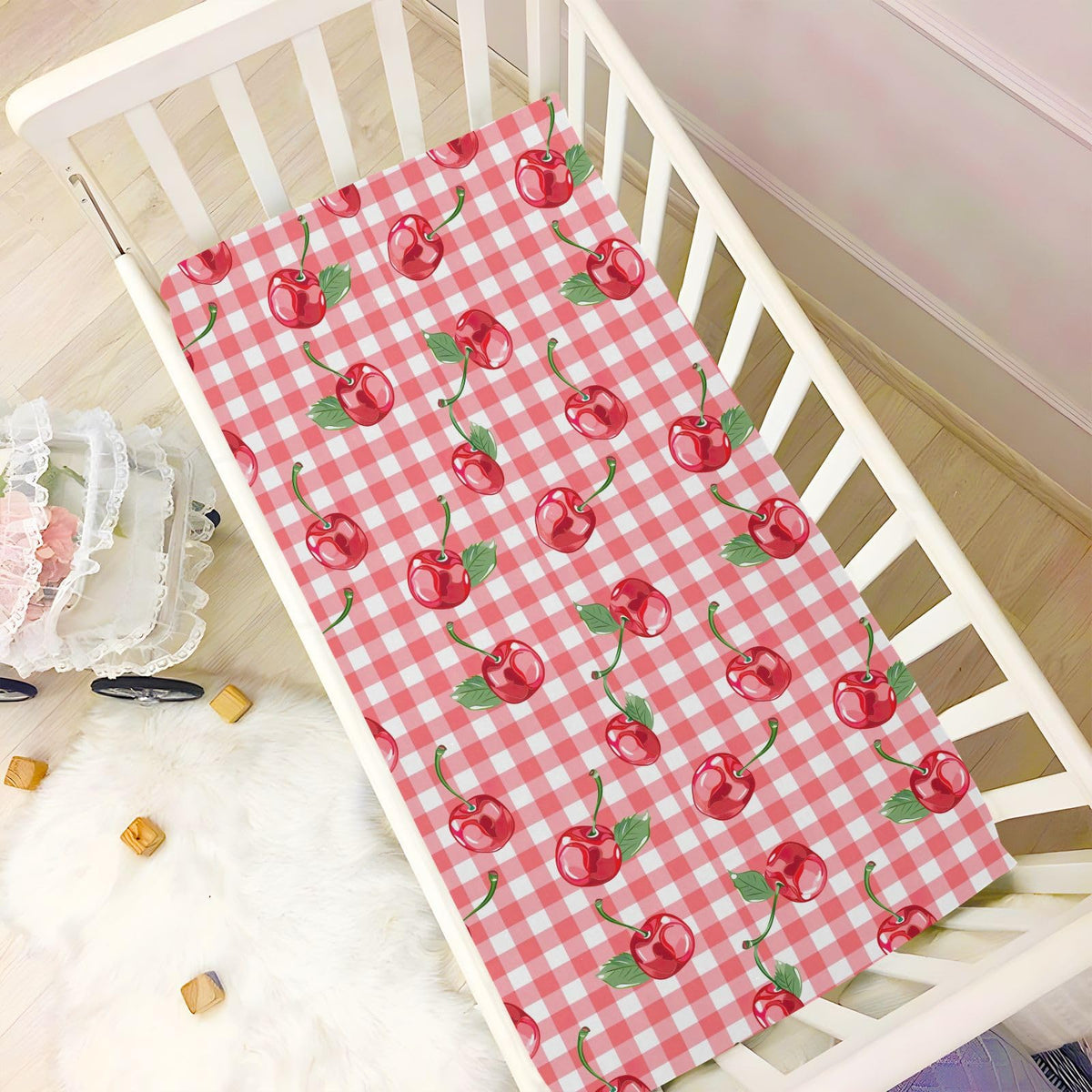 Cherry Buffalo Plaid Fitted Crib Sheet D480