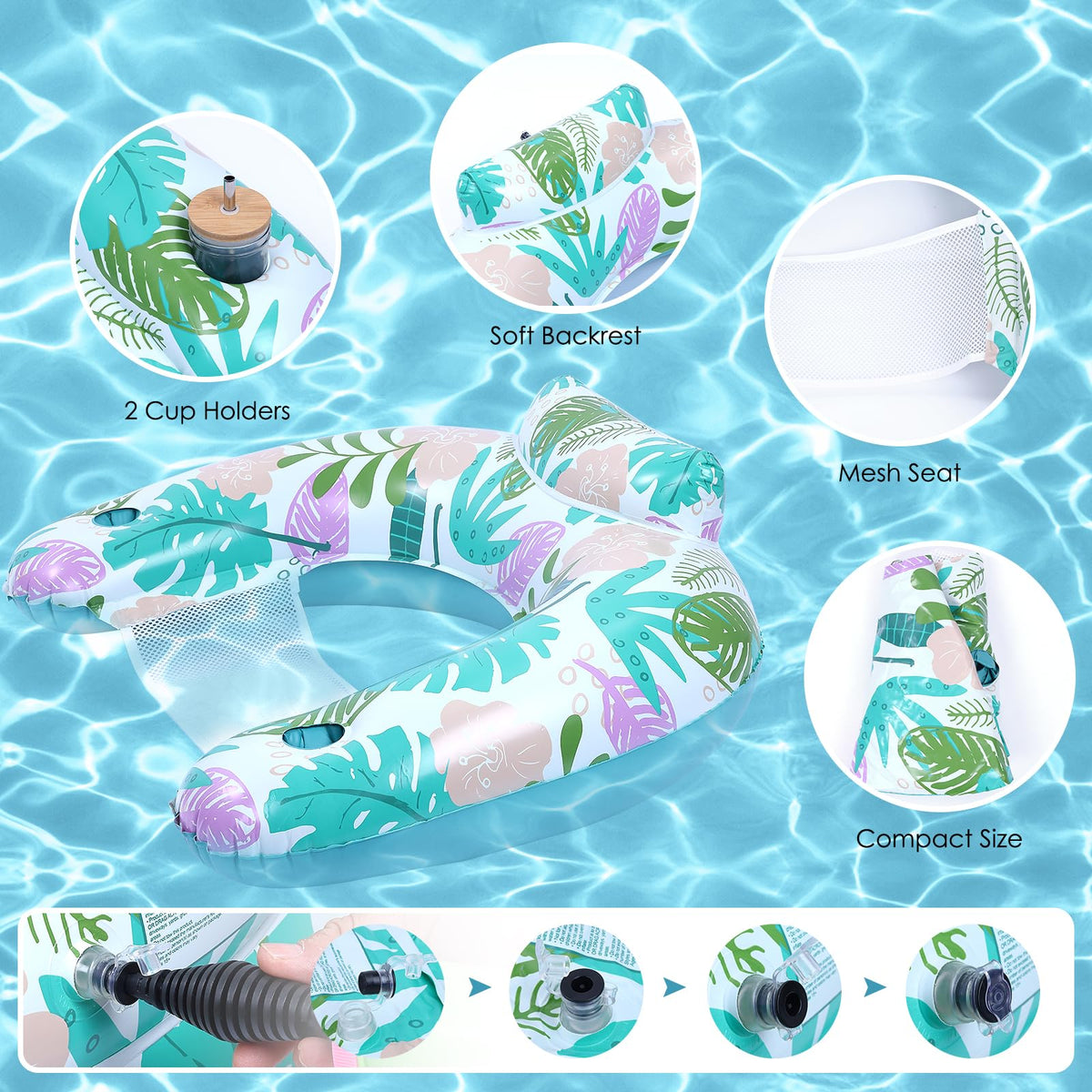 2 Pack Inflatable Pool Float Chair with Cup Holder W826637