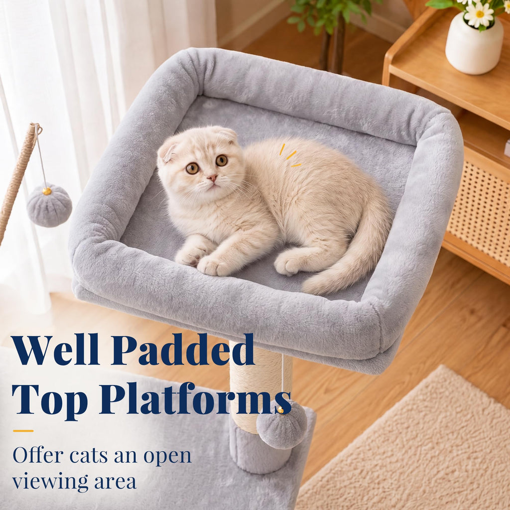 Cat Tree Tower with Padded Platform Bed, Hammock T577