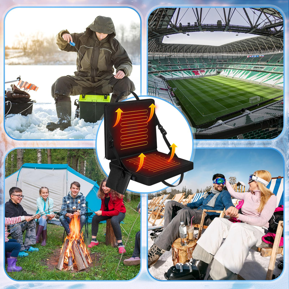 2 Pcs Portable Foldable Heated Seat Cushion USB Powered 3 Mode Adjustable Pad with Pocket X4317