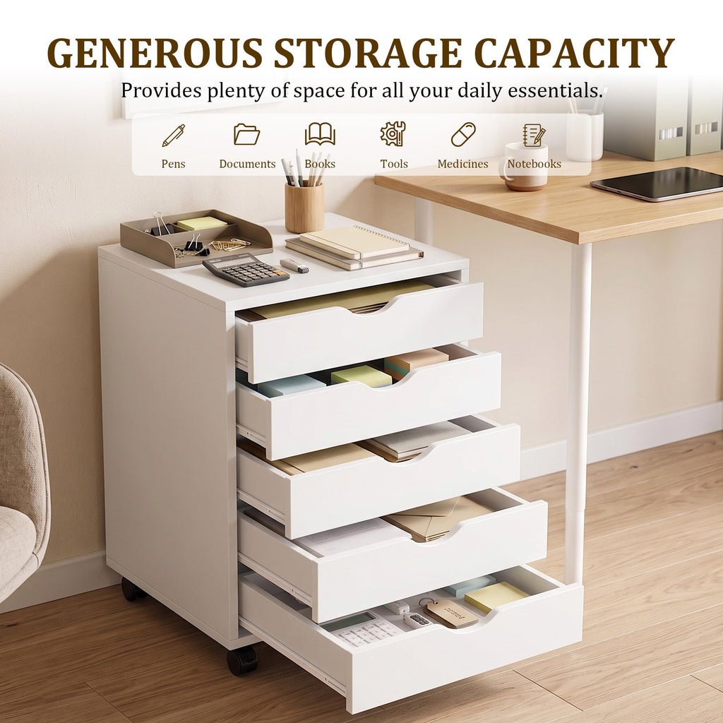 White 5 Drawer Rolling Storage Cabinet J465