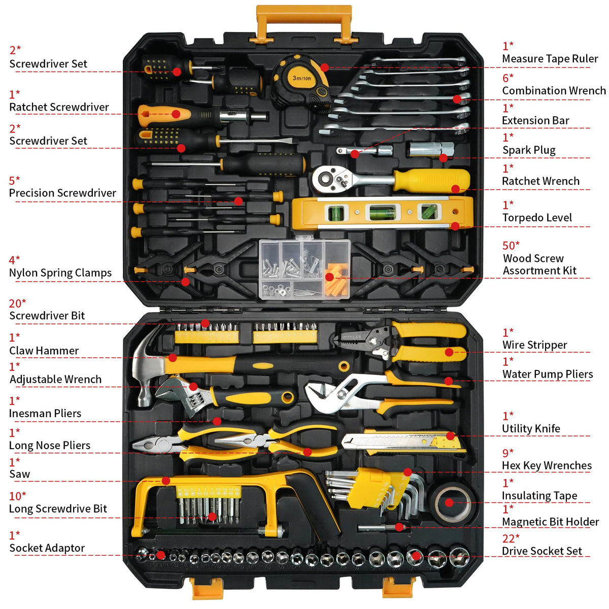 168-Piece Tool Set with Screwdrivers Ratchet Wrenches W11130