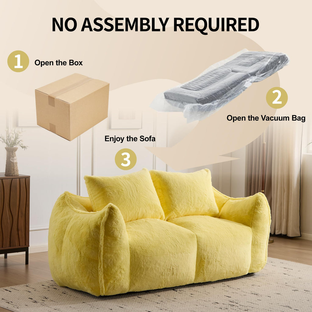 Oversized Yellow Fluffy Loveseat with Pillows Y210662