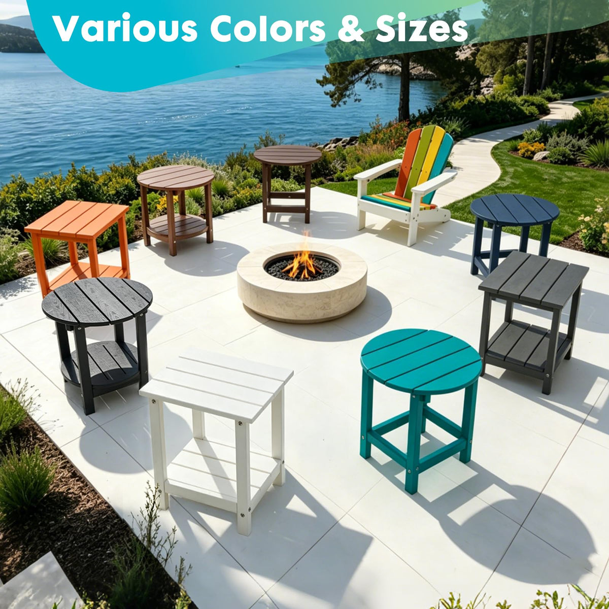 2-Tier Square Weather Resistant HDPE Side Table S4337