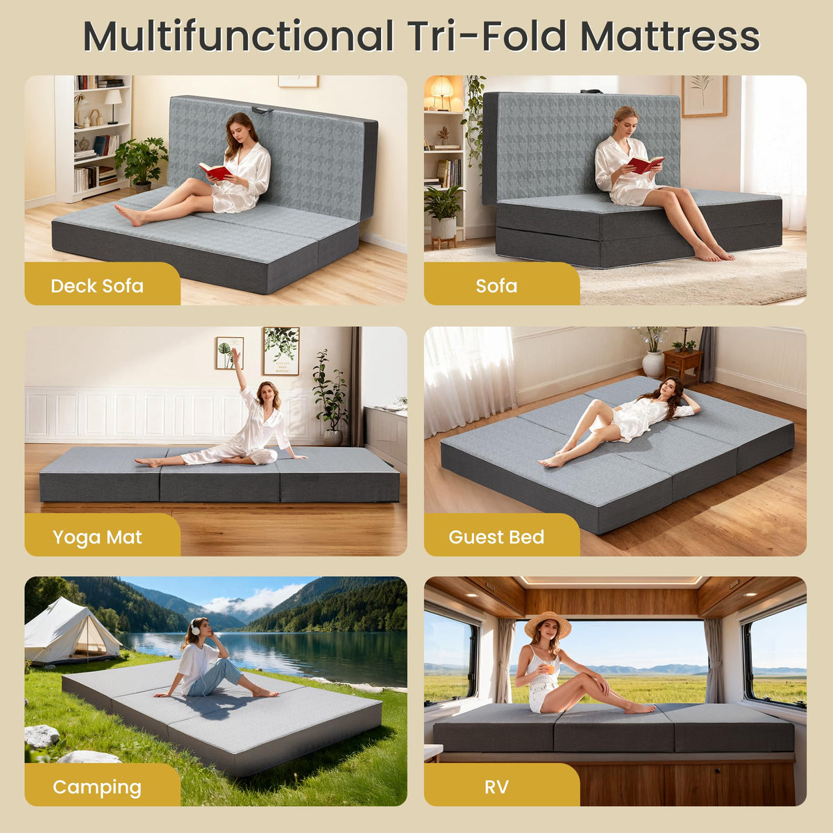 Queen Size 6 Inch Memory Foam Tri Folding Mattress E94821