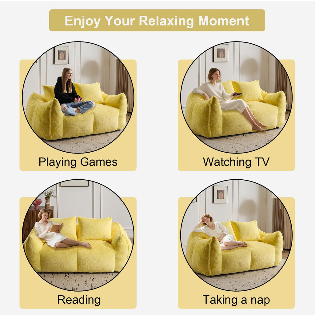 Oversized Yellow Fluffy Loveseat with Pillows Y210662