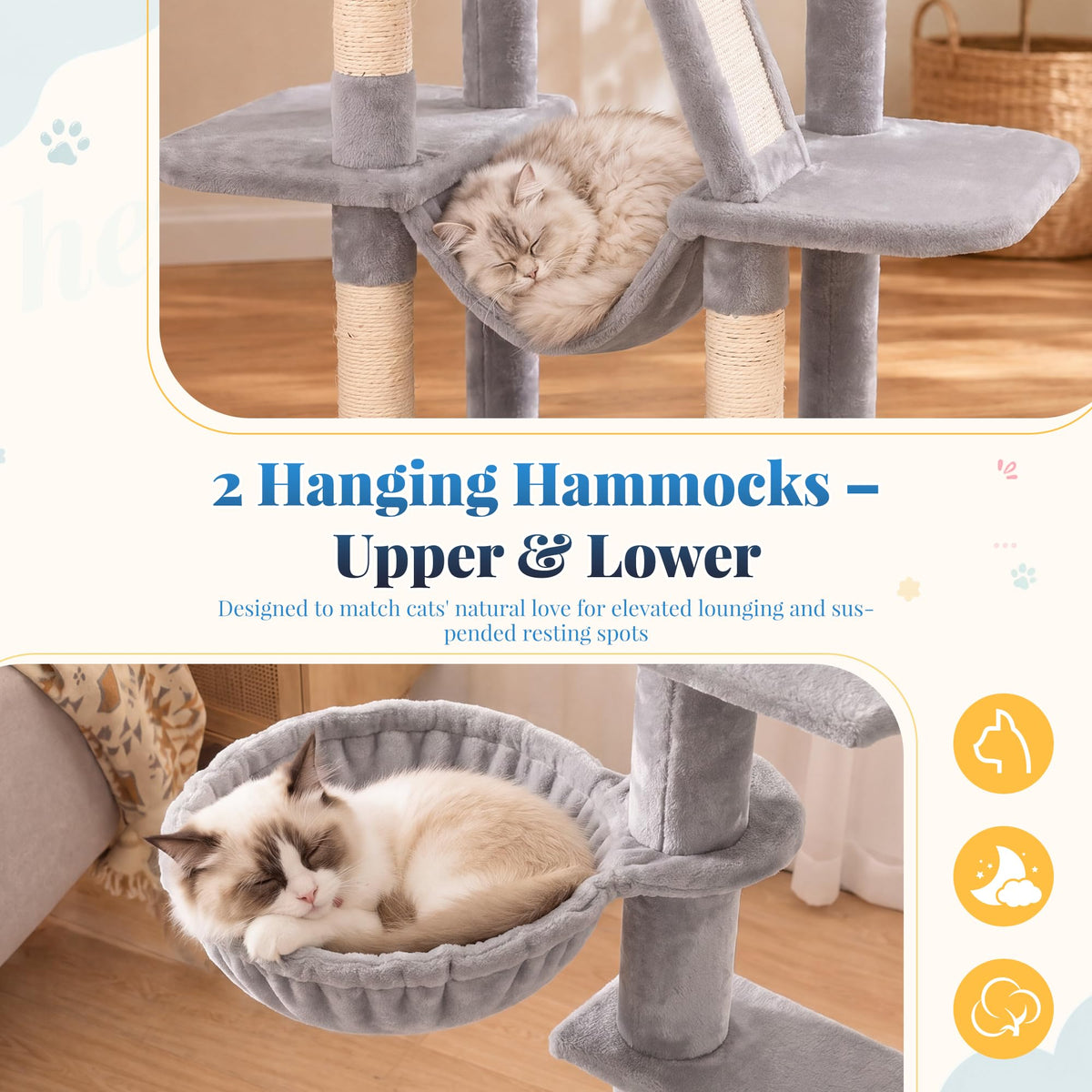 Cat Tree Tower with Padded Platform Bed, Hammock T577