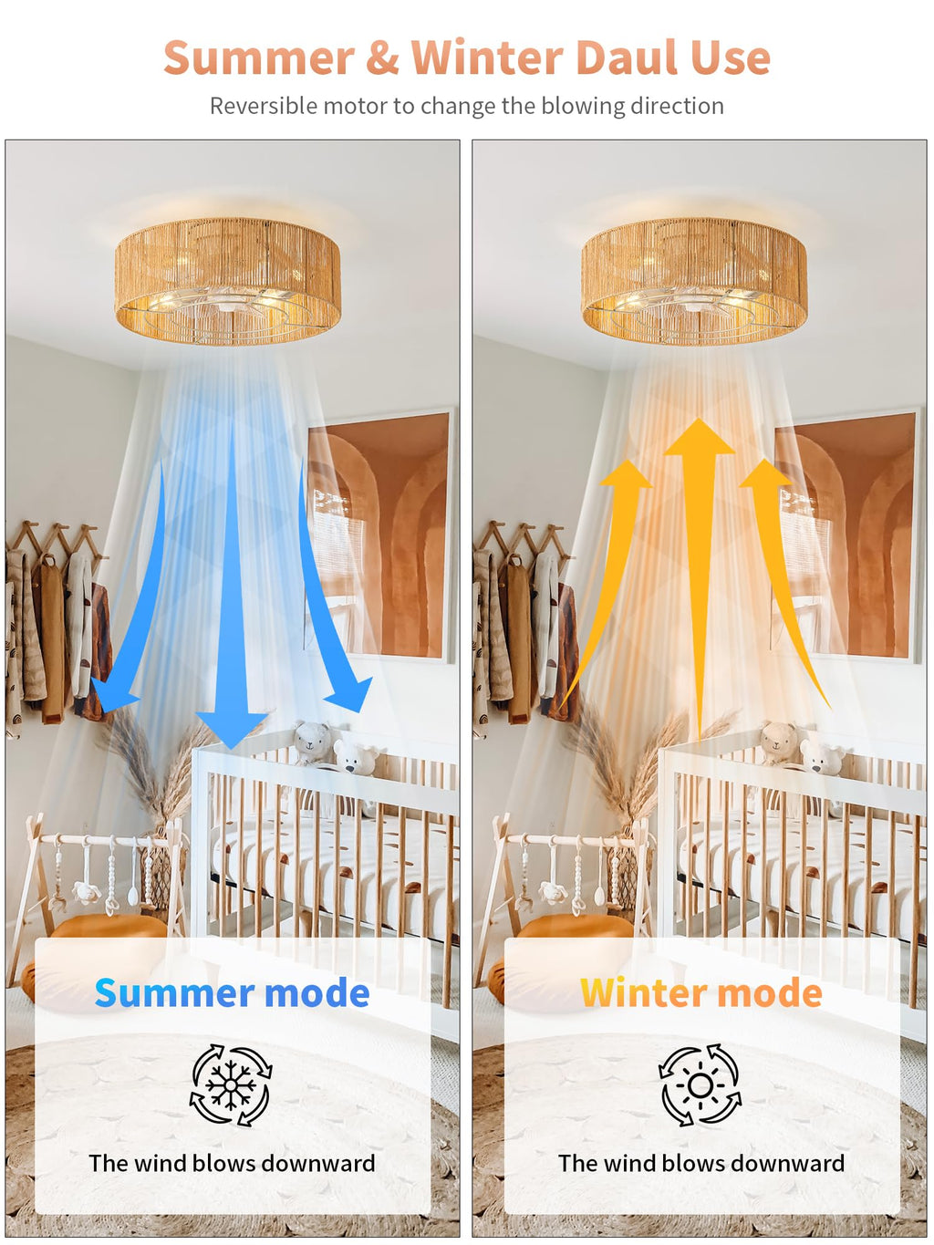 20" Rattan Ceiling Fan with Lights C8704