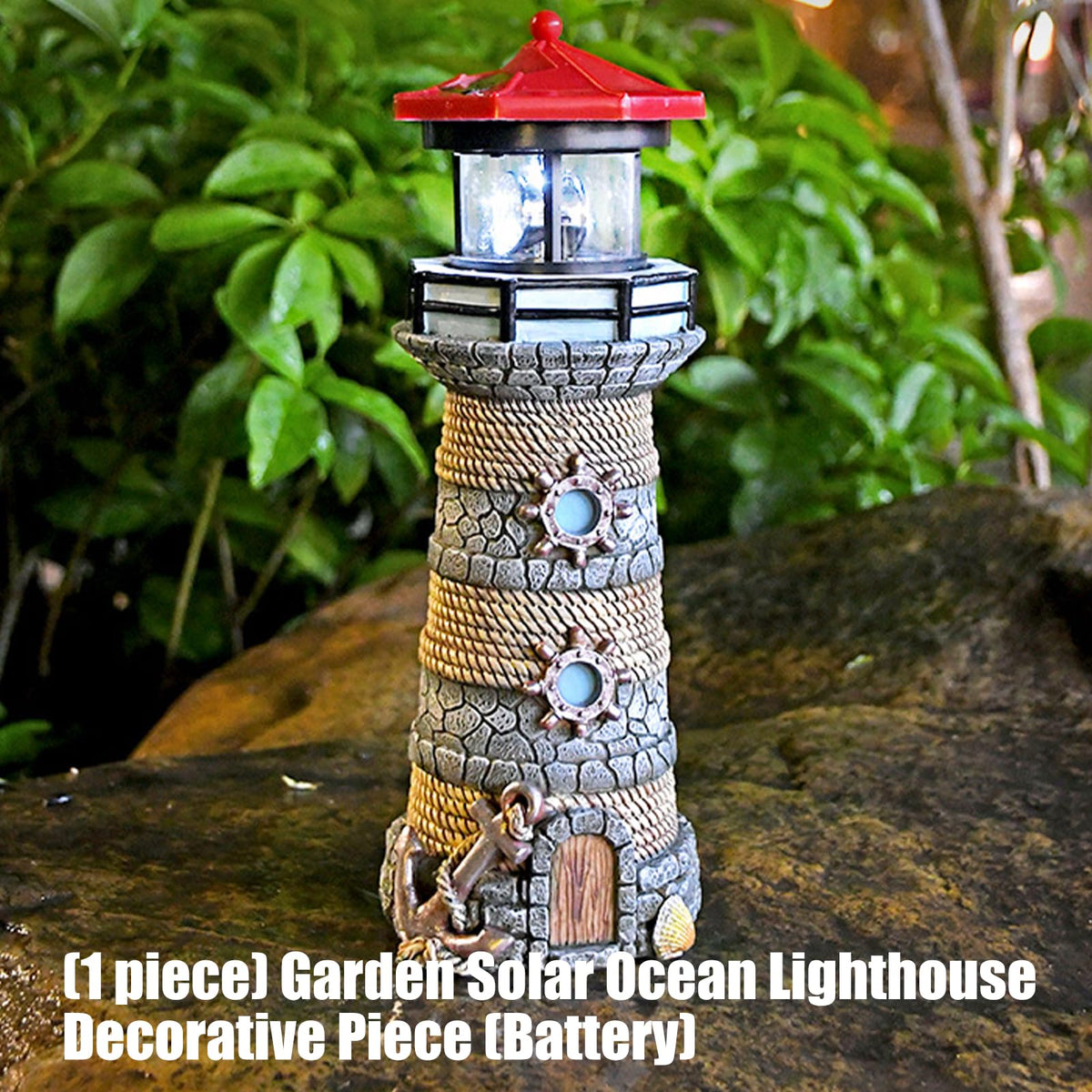 Solar Powered Resin Lighthouse Ornament Y22578