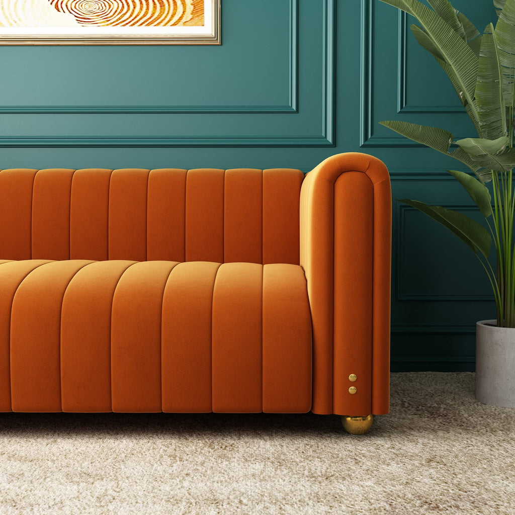 Orange Velvet Tufted 3-Seater Sofa N51388