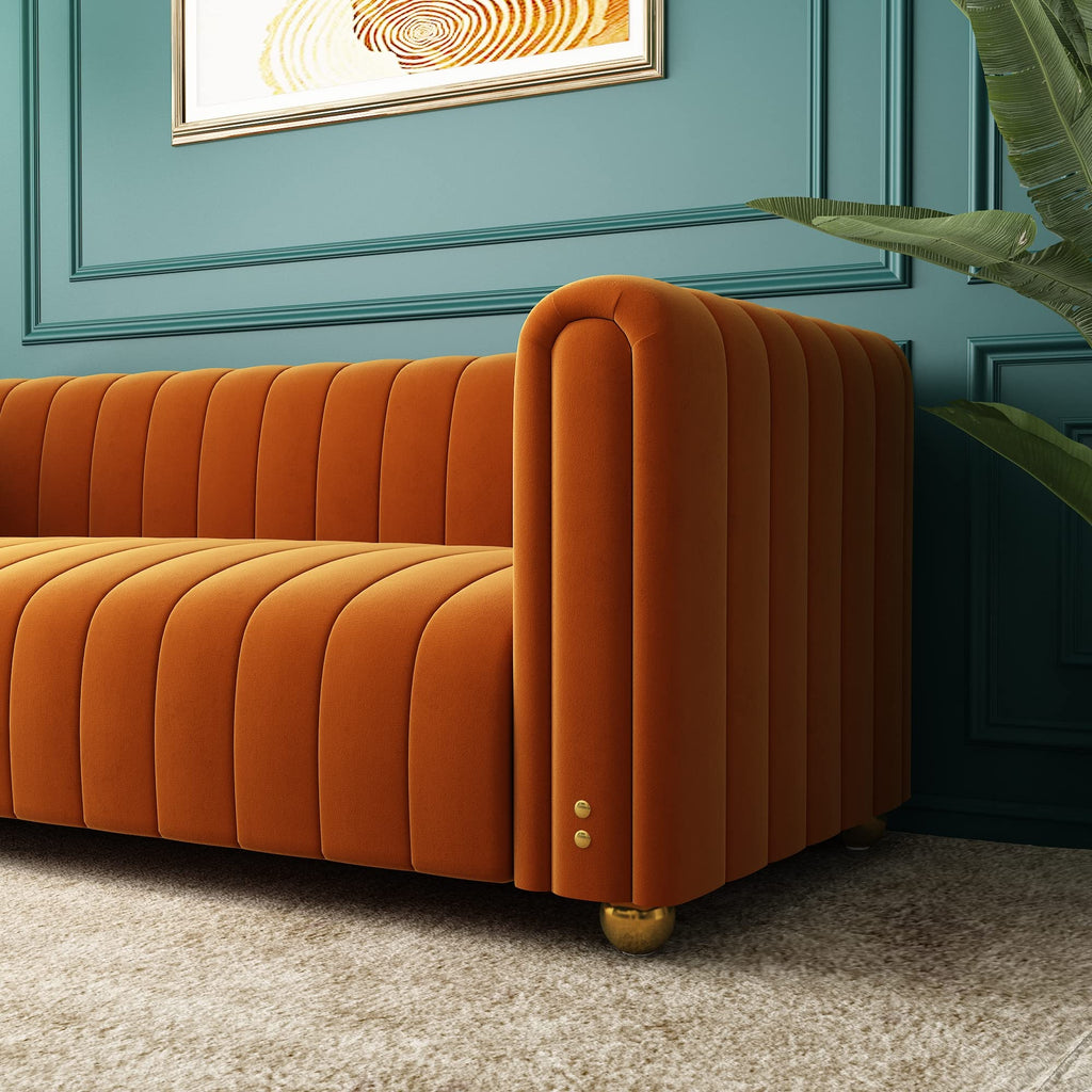 Orange Velvet Tufted 3-Seater Sofa N51388