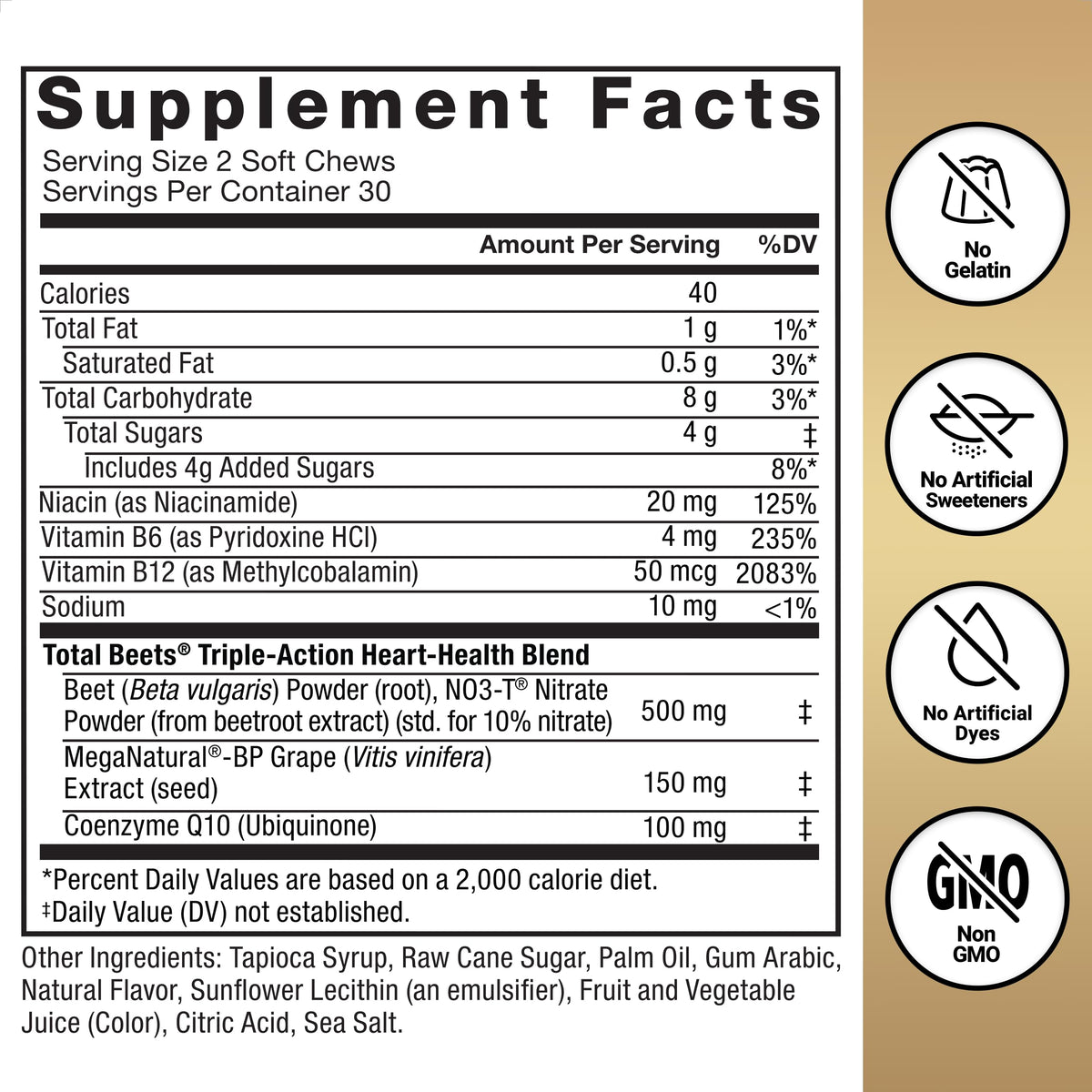 Total Beets Heart Health Blood Pressure Support Chews with CoQ10, 60 Soft S278423