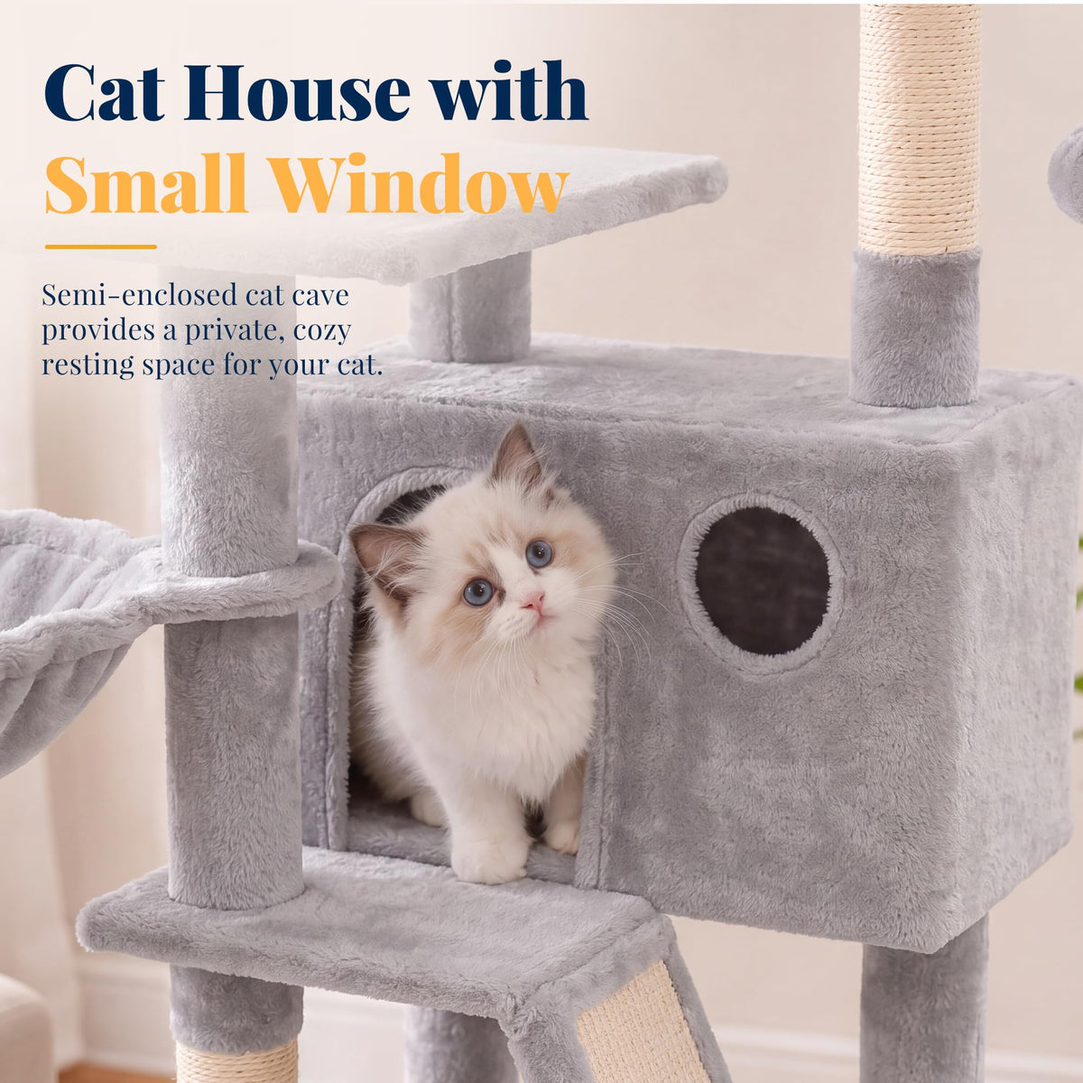 Cat Tree Tower with Padded Platform Bed, Hammock T577