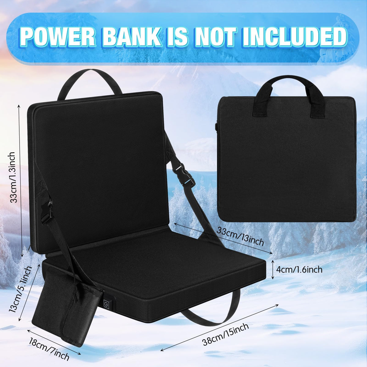 2 Pcs Portable Foldable Heated Seat Cushion USB Powered 3 Mode Adjustable Pad with Pocket X4317