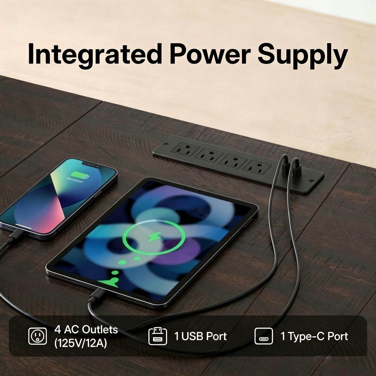 Black 2 Person Desk with Power Outlet and USB Ports G750