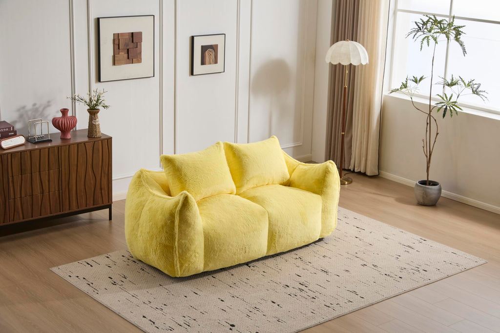 Oversized Yellow Fluffy Loveseat with Pillows Y210662