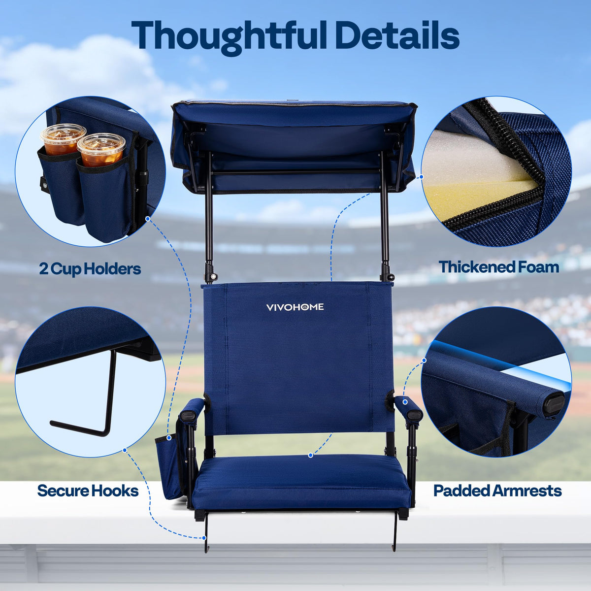 Stadium Seat with Sunshade Canopy and Back Support Z819