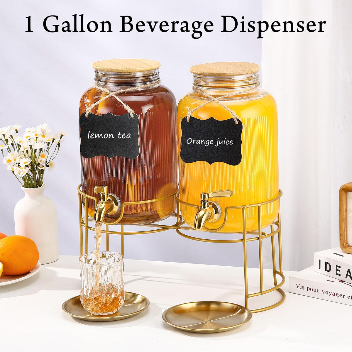 1 Gallon Stainless Steel Beverage Dispenser with Stand and Spigot H32636
