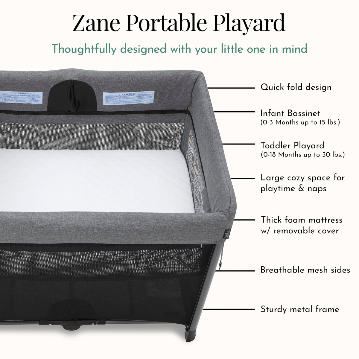 Portable Playard with Instant Fold and Bassinet, Grey M263967