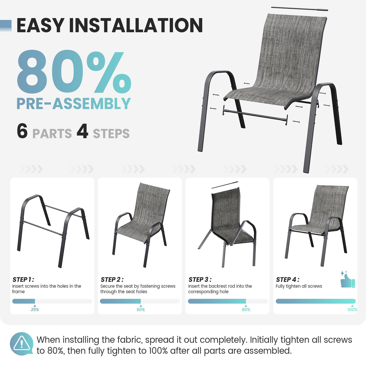 Light Gray Stacking Patio Dining Chairs Set of 8 L171256