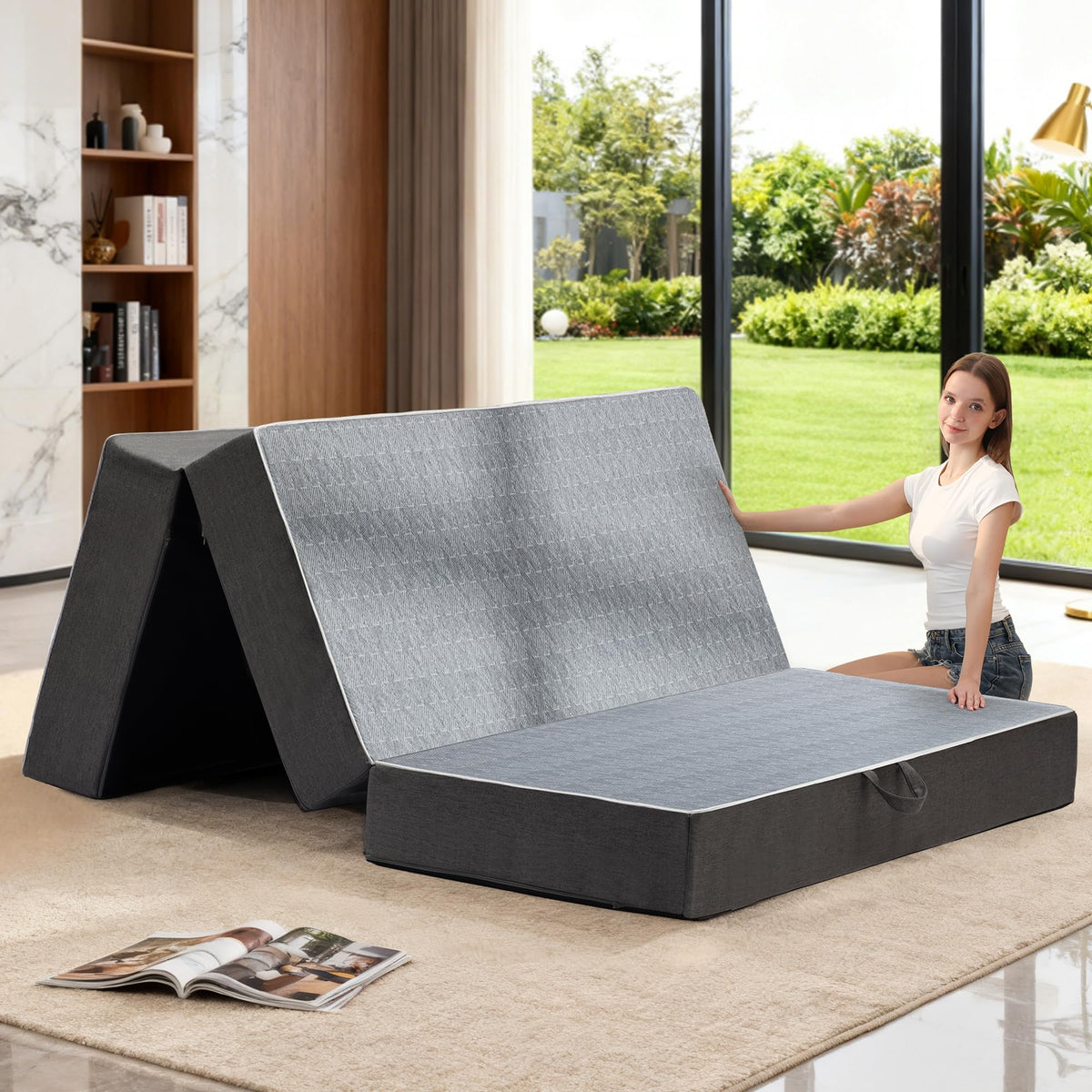 Queen Size 6 Inch Memory Foam Tri Folding Mattress E94821