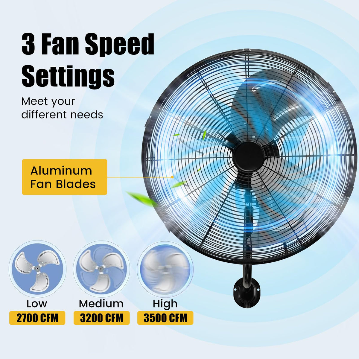 20 Inch 3-Speed Oscillating Metal Wall Fan Z130198