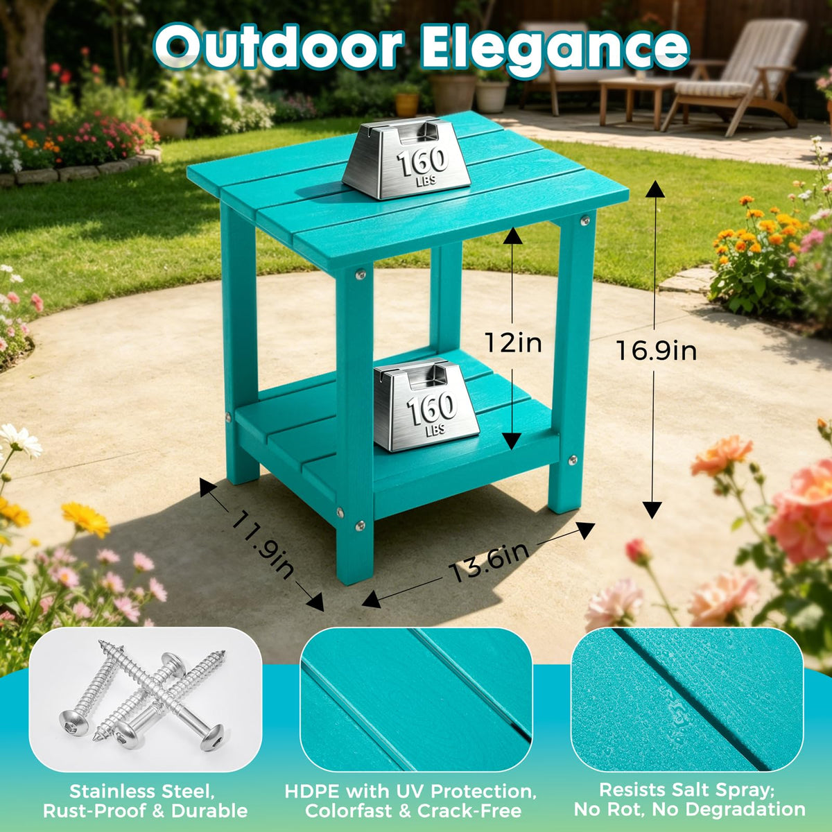 2-Tier Square Weather Resistant HDPE Side Table S4337