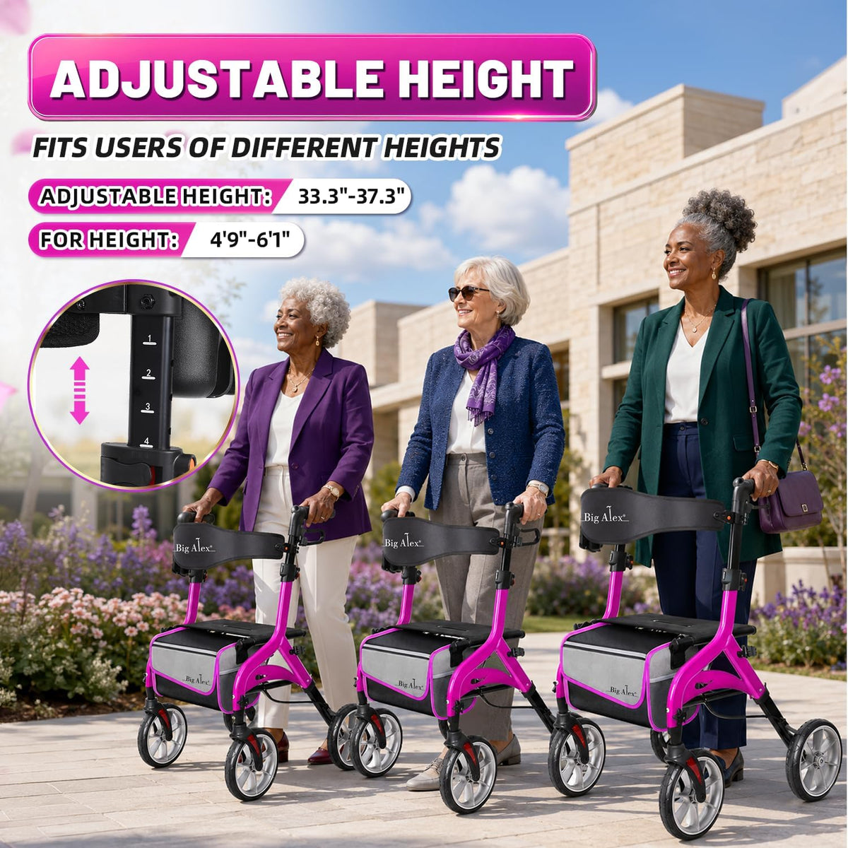 Foldable Lightweight Aluminum Rollator Walker with Seat R514980