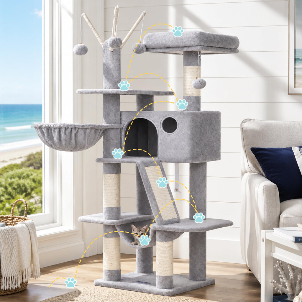 Cat Tree Tower with Padded Platform Bed, Hammock T577