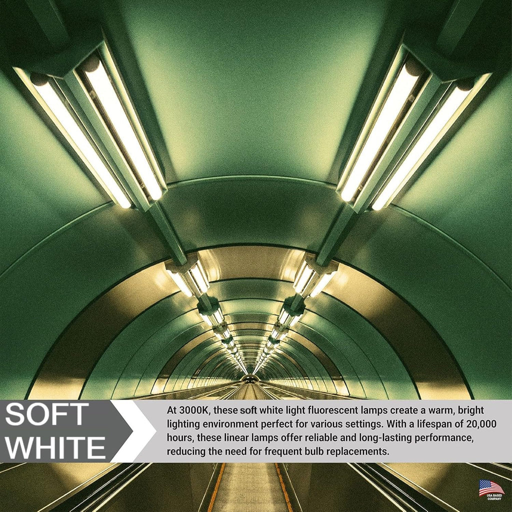 24 Inch T8 Fluorescent Tube Light Bulb 17W 1400 Lumens 3000K Soft White G13 Medium Bi-Pin Base 2 Foot Straight Linear Lamp Pack of 30 F75583