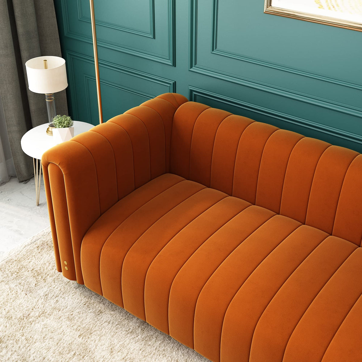 Orange Velvet Tufted 3-Seater Sofa N51388