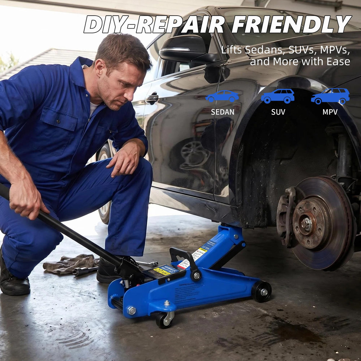 2 Ton Low Profile Floor Jack, 4000 lbs, Blue M880