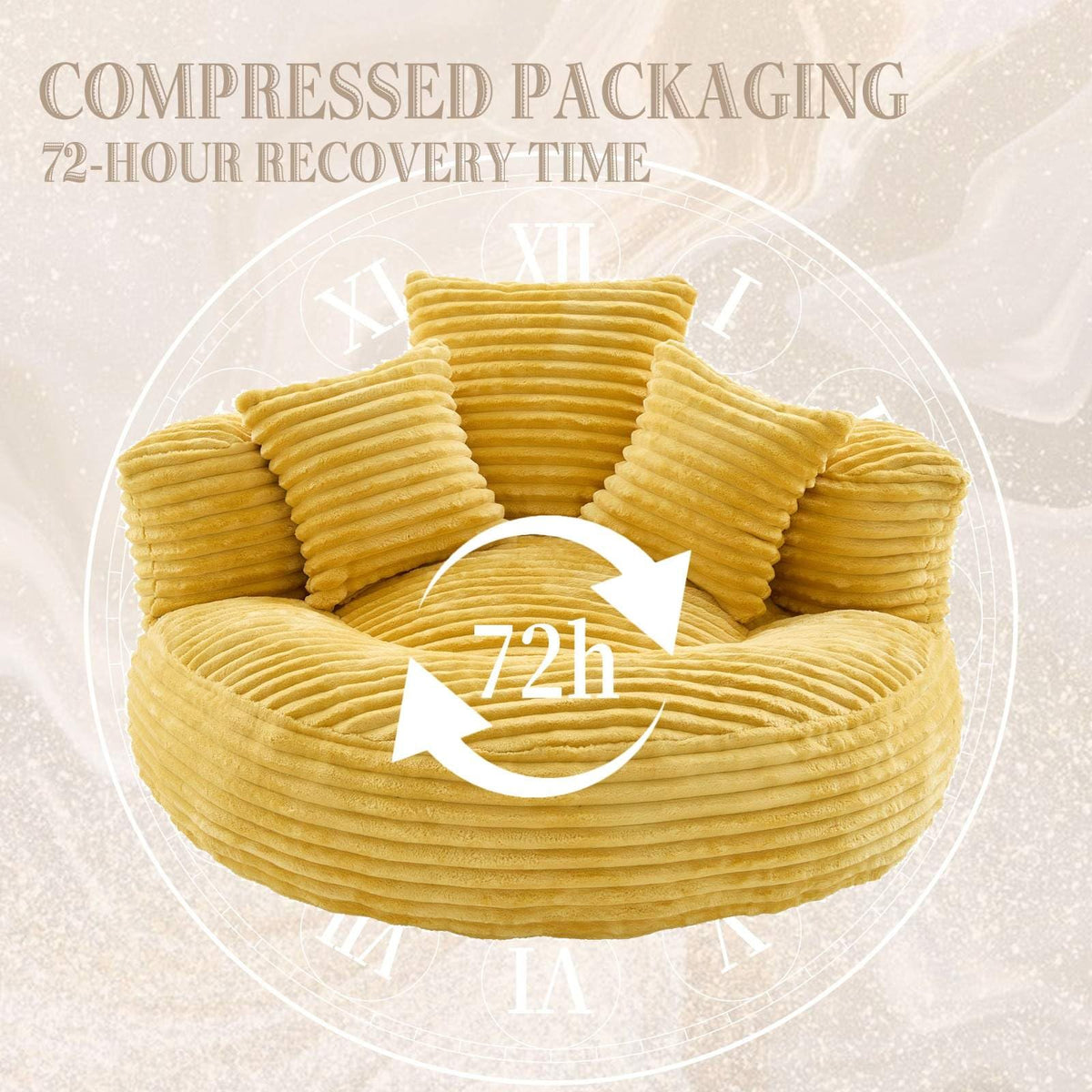 Oversized Corduroy Bean Bag Chair with 3 Pillows T69033