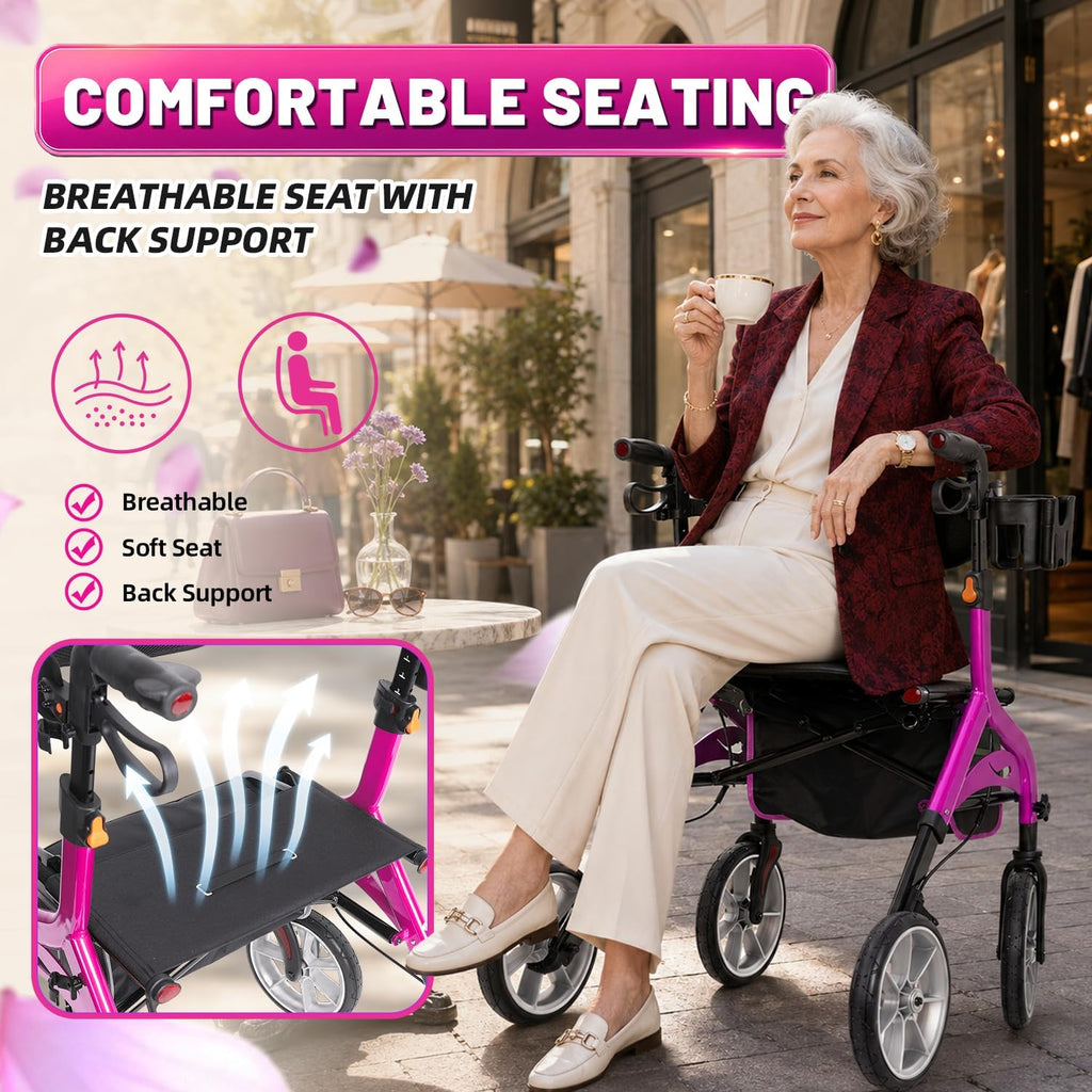 Foldable Lightweight Aluminum Rollator Walker with Seat R514980