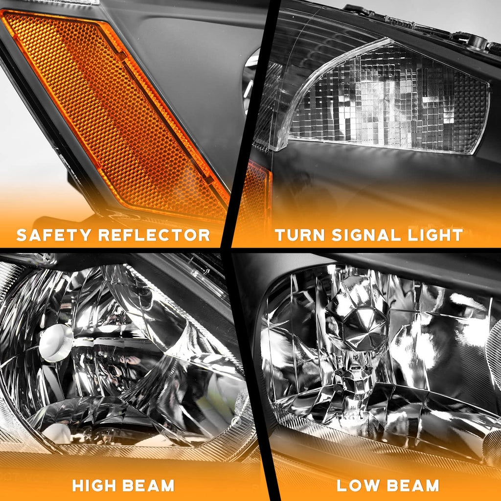 Black Headlight Assembly Left+Right D457