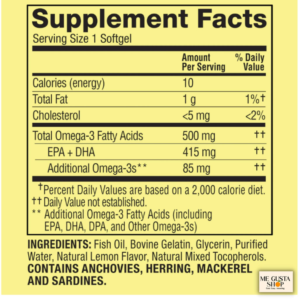 Omega 3 500mg 180 Softgels Fish Oil Dietary Supplements E558267
