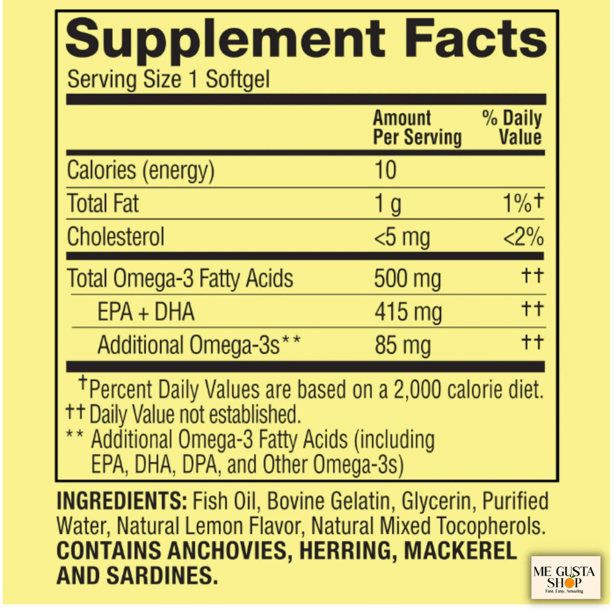 Omega 3 500mg 180 Softgels Fish Oil Dietary Supplements E558267